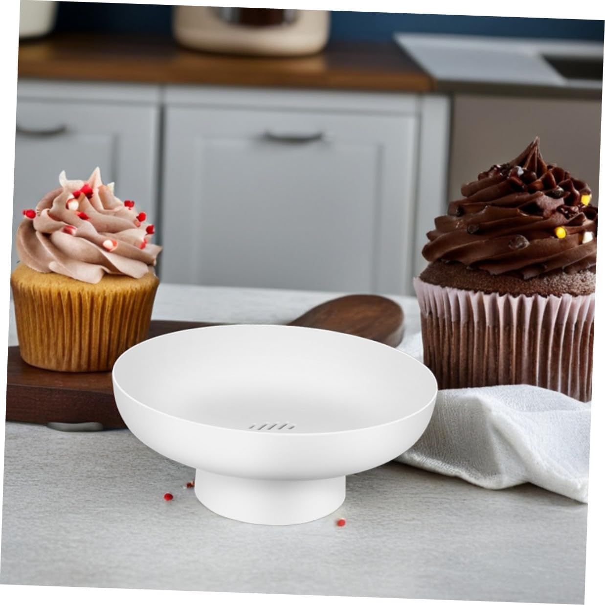 Luxshiny 2pcs Raised Fruit Bowl Set White Decorative Pedestal Snack Serving Trays Food Storage Bowls for Kitchen Counter and Dining Table