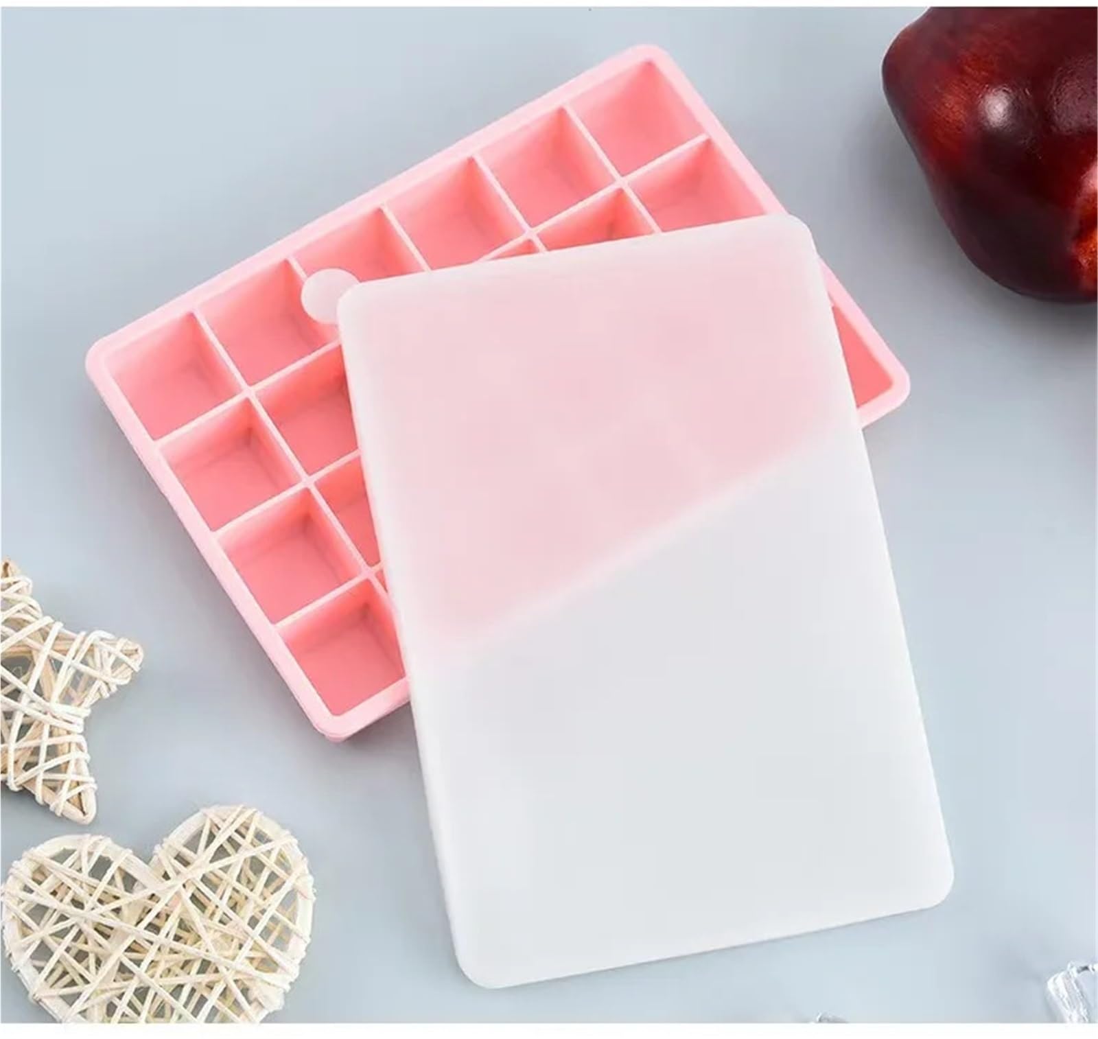 Cubiteras Para Hielo Molde de silicona for cubitos hielo 24 rejillas, bandeja cuadrada grande, duradero, for bar, pub, vino(Pink Pro,4pcs)