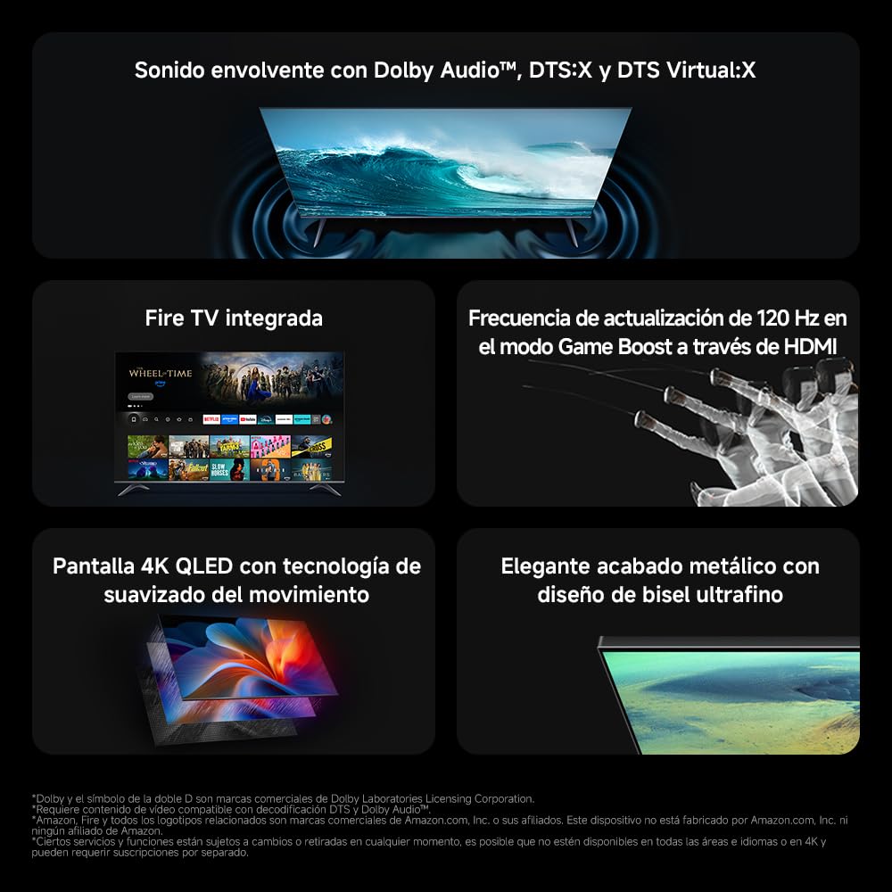 XIAOMI TV F Pro 65, 65 Pulgadas (165 cm), 4K UHD QLED, Smart TV, Fire OS8, Control por Voz Alexa, HDR10+, Modo Game Boost 120Hz, MEMC, Compatible con Apple AirPlay