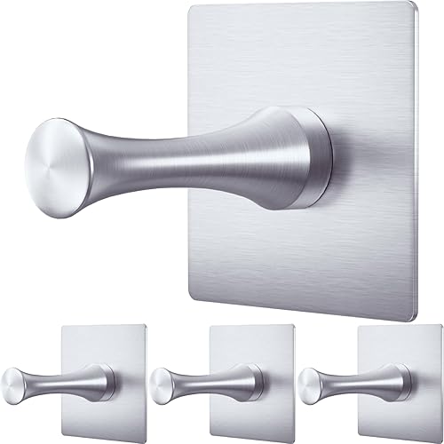 Miniatura 1 de DGYB Ganchos autoadhesivos para colgar, juego de 4 ganchos de pared adhesivos de acero inoxidable de alta resistencia de níquel cepillado, ganchos