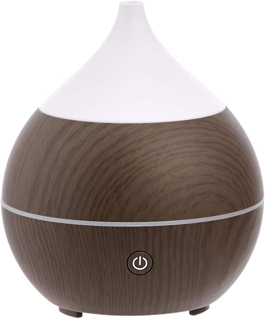 Amazon Basics 200ml Ultrasonic Aromatherapy Essential Oil Diffuser with Bluetooth Speaker, Coffee Wood Finish Base