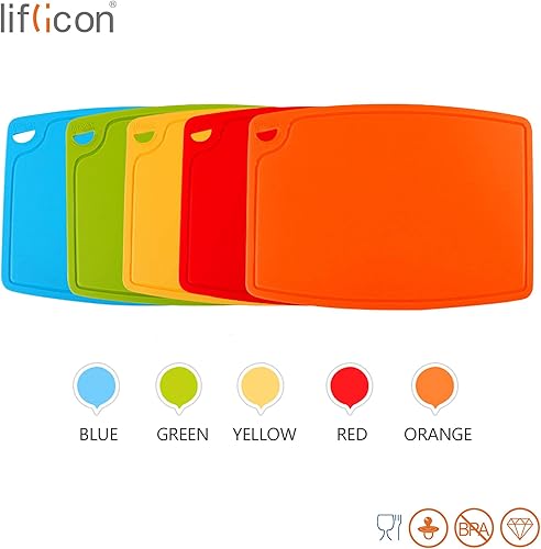 Miniatura 7 de Tabla de cortar de silicona gruesa de 12.6 x 9.1 pulgadas, ranuras para jugo, mango de fácil agarre, apta para lavavajillas, color verde