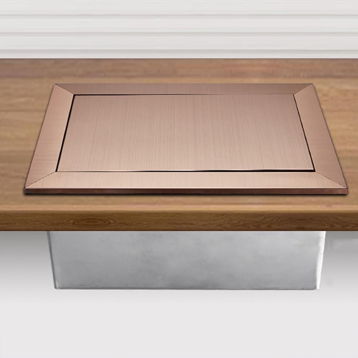 Stainless Steel 304 Trash Can Lid with Built-in Swing Top, Hidden Waste Cover for Countertop, Gold Single Lid Design, Perfect for Kitchen and Office Use,Silvery Lid,Rose Gold-Single lid