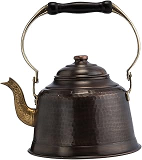 DEMMEX Heavy Gauge 1mm Thick Hammered Copper Tea Pot Kettle Stovetop Teapot (Antiqued Copper)