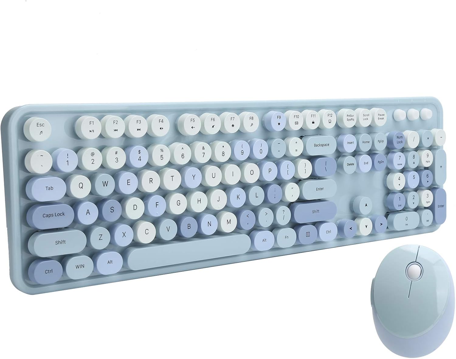 Keyboard and Mouse Combo, Ergonomic Retro Keyboard, 104 Keys Keyboard & 5 Buttons Mouse Combo with Round Keycaps, USB Drive, for Office Home Gaming(Blue)