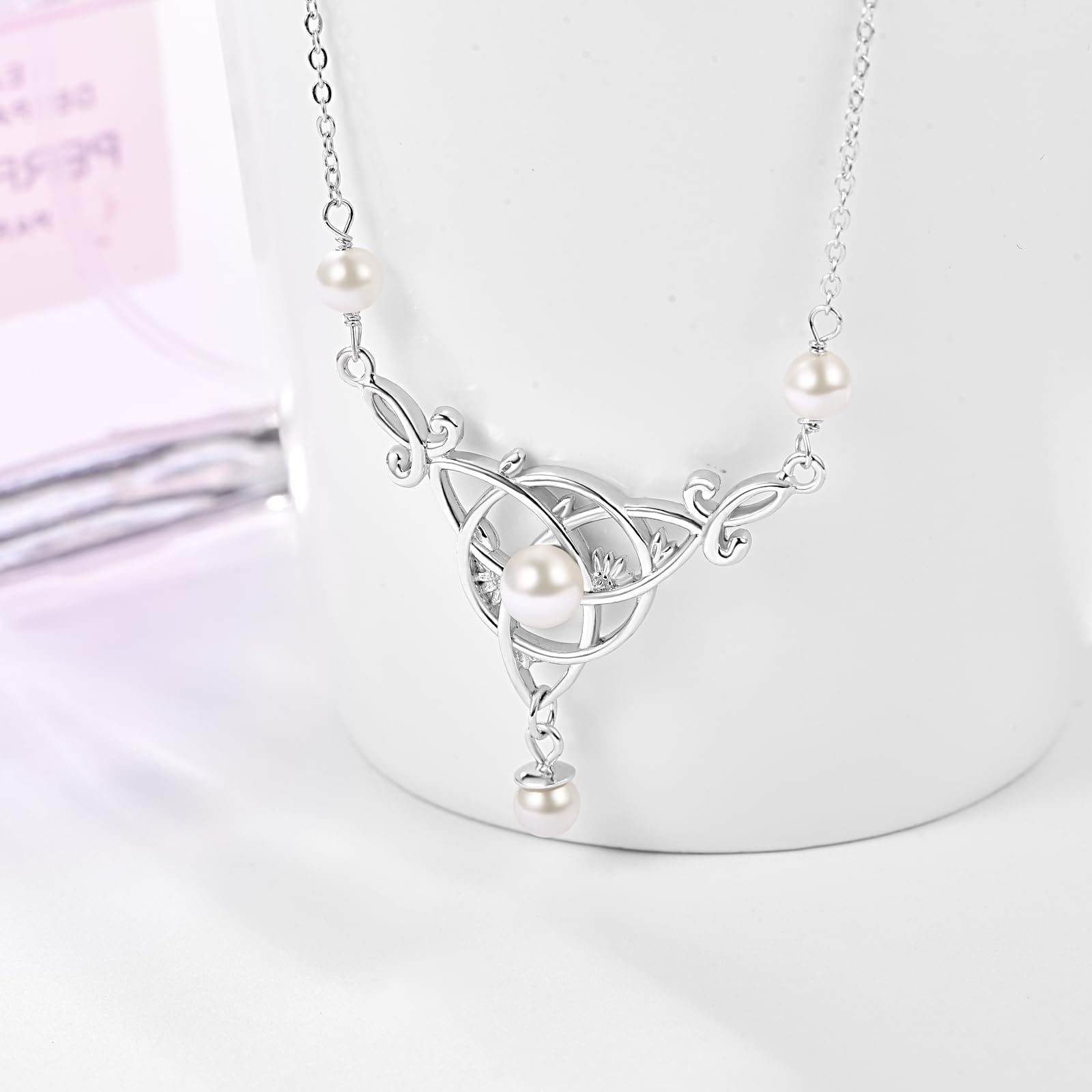 KINGWHYTE Süßwasserperlen Halskette für Frauen 925 Sterling Silber Keltische Knoten Claddagh Halskette Keltischer Schmuck Irische Geschenke für Frauen