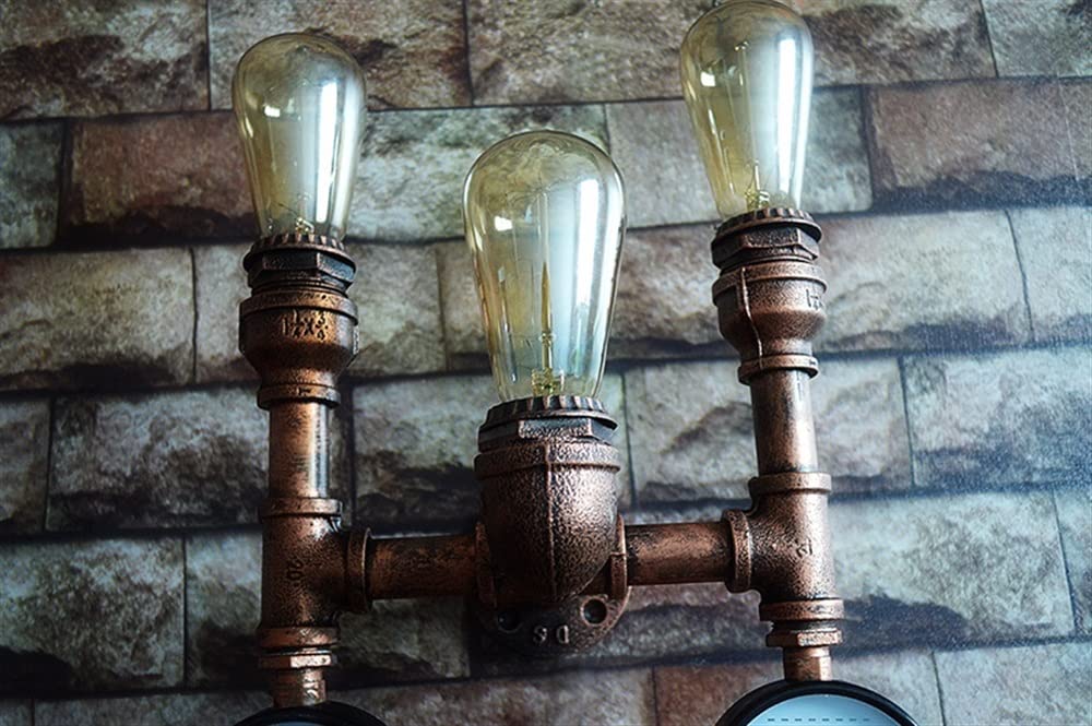 Generico Lampada da parete industriale for lampada da parete for tubo dell'acqua in metallo ferro Steampunk for fienile, sala da pranzo, bar, veranda(Bronze)