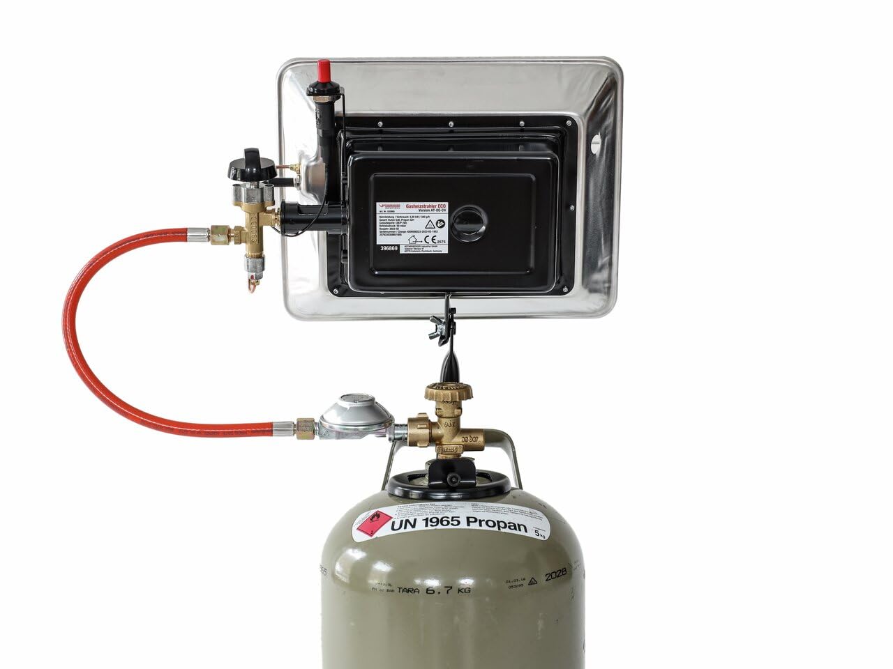 ROTHENBERGER Industrial gas heater with piezo ignition, 0.5 m propane hose and 37 mbar pressure regulator, tabletop gas heater, compatible only with French gas cylinders