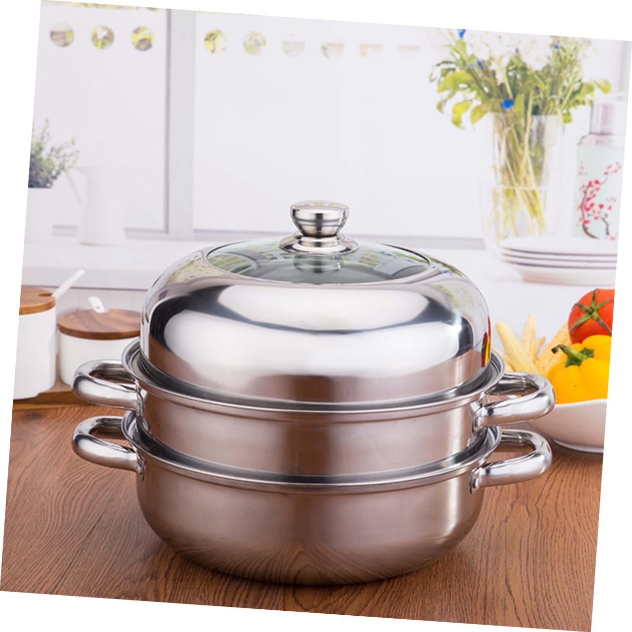 Stainless Steel Steamer Pot Clad Stock Pot Steaming Cookware Kitchen Tool Style