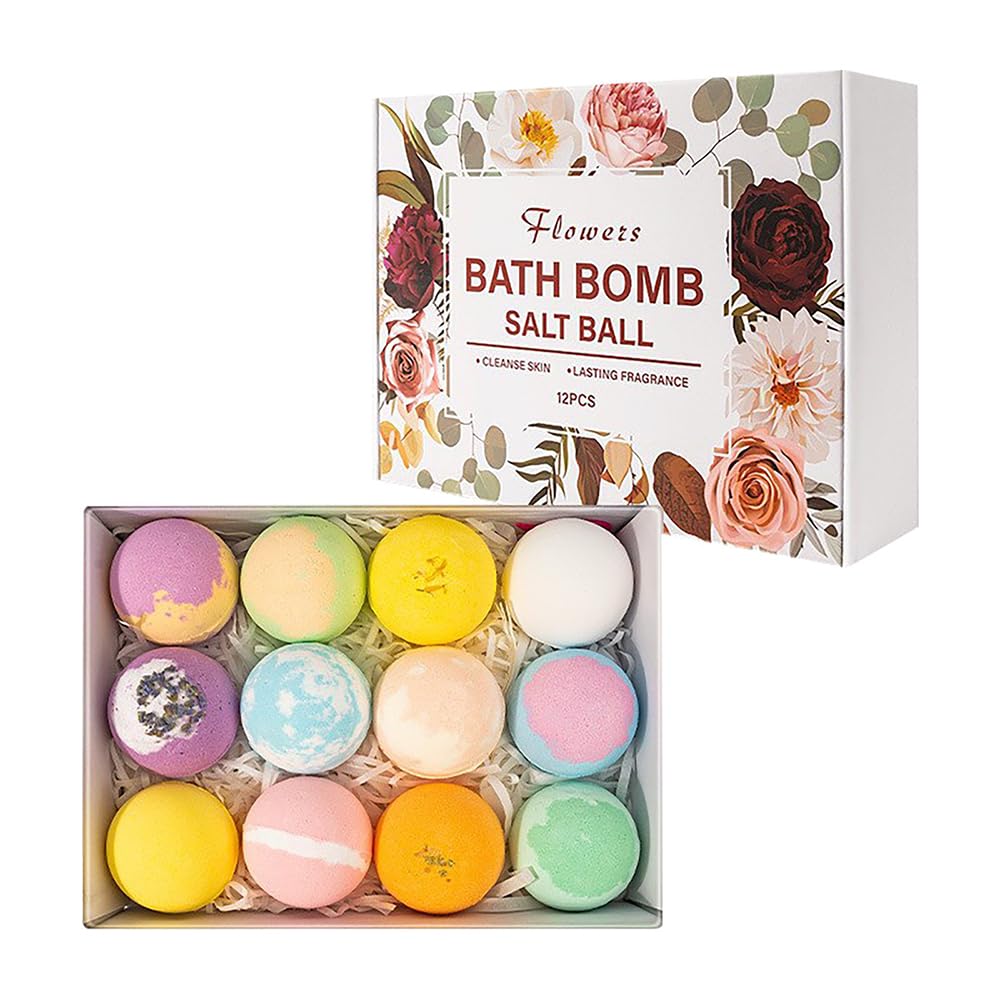 12 Pack Bath Bombs, Natural Organic Bath Bombs with Rich Colorful Bubbles & Flavor, Relax Healing tress Relief & Skin Moisturizing Bubble Bath Balls Gift Set for Girl, Mom, Wife, When Birthday, Mother