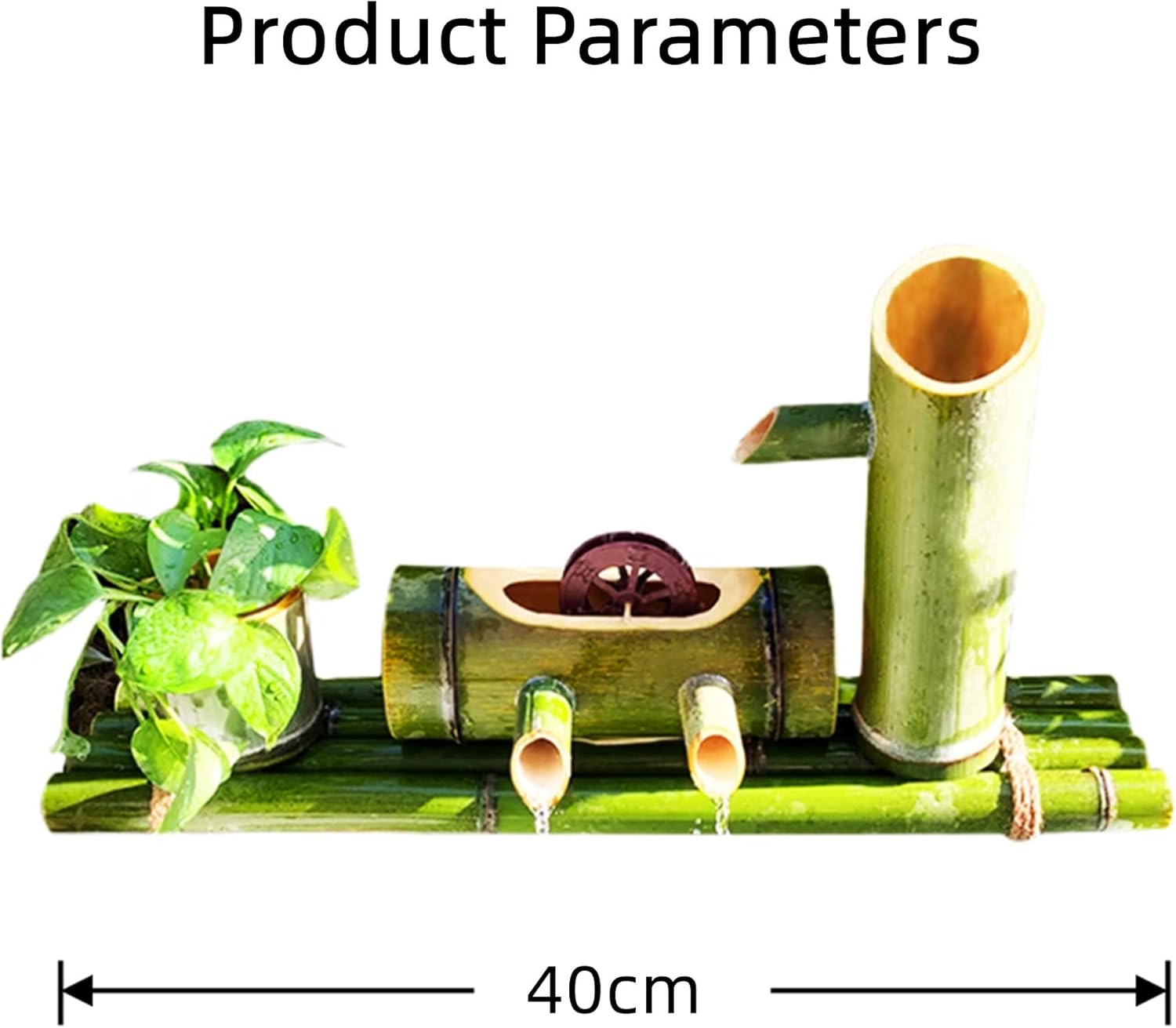 Solar Water Fountain with Pump, Natural Bamboo Fountain Outdoor Patio, Garden Fountains Outdoor, for Indoor Pond Fish Tanks Flower Pots, 40cm