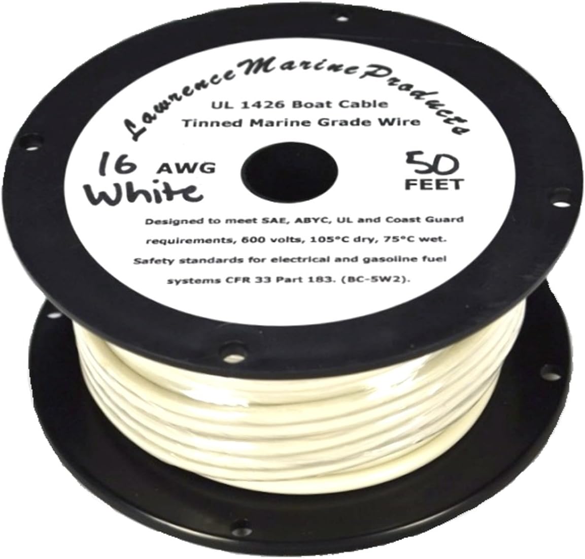 16 AWG Tinned Marine Primary Wire, White, 50 Feet