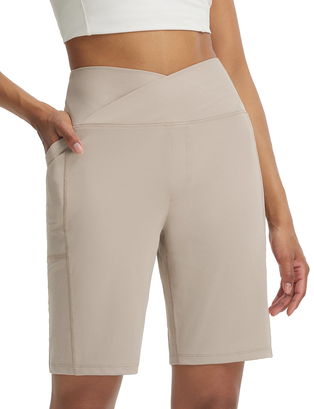 BALEAF Womens Bermuda Long Shorts with Pockets 9 Above Knee Length High Waisted Stretch Walking Athletic Dressy Casual
