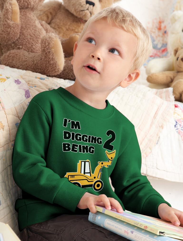 Tstars Construction Party Digging Being 2 2nd Birthday Shirt Boy Kids Long Sleeve T-Shirt