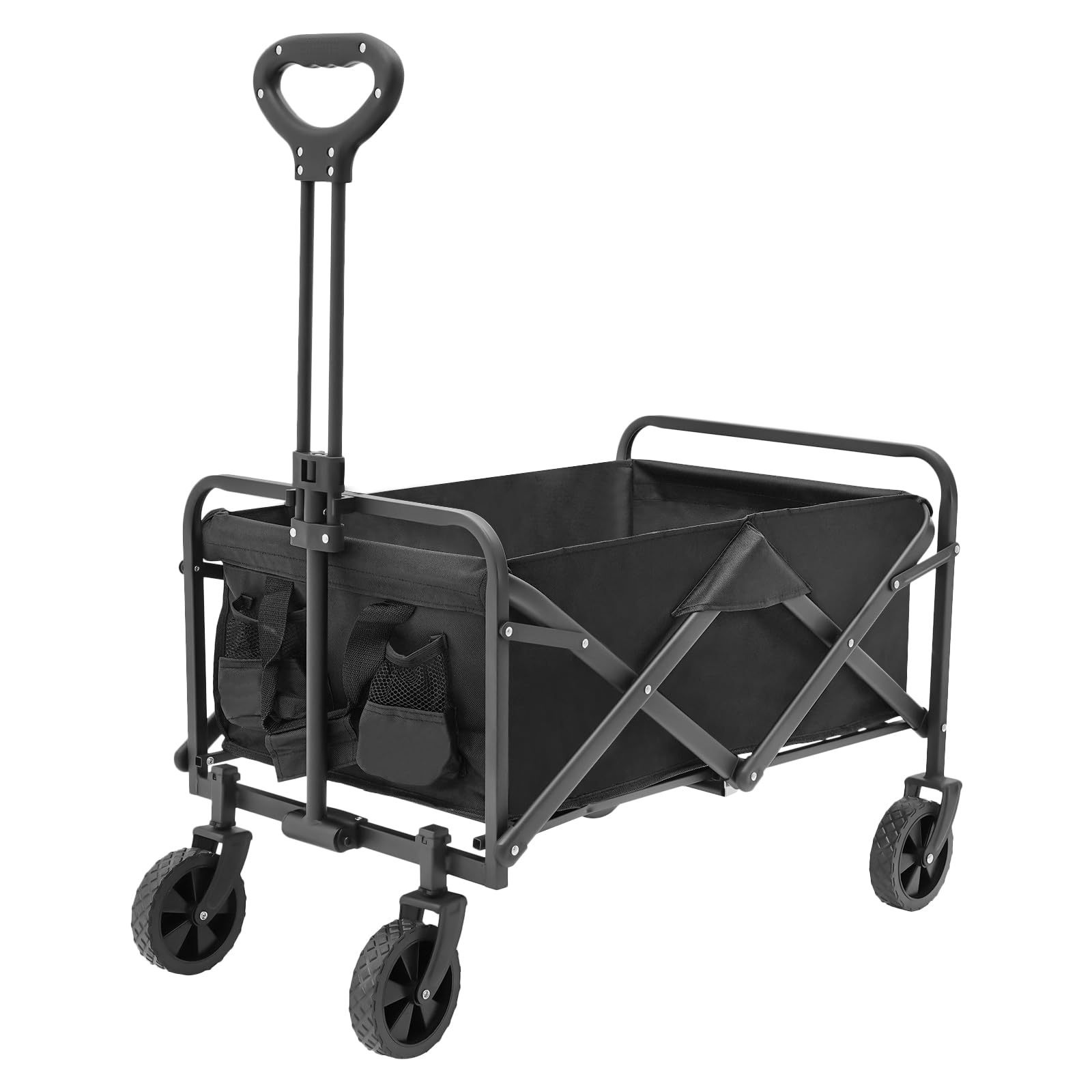 Carro plegable de hasta 80 kg – Carro de transporte con 2 soportes para copas para playa, jardín, camping y compras (ligero y resistente, negro)
