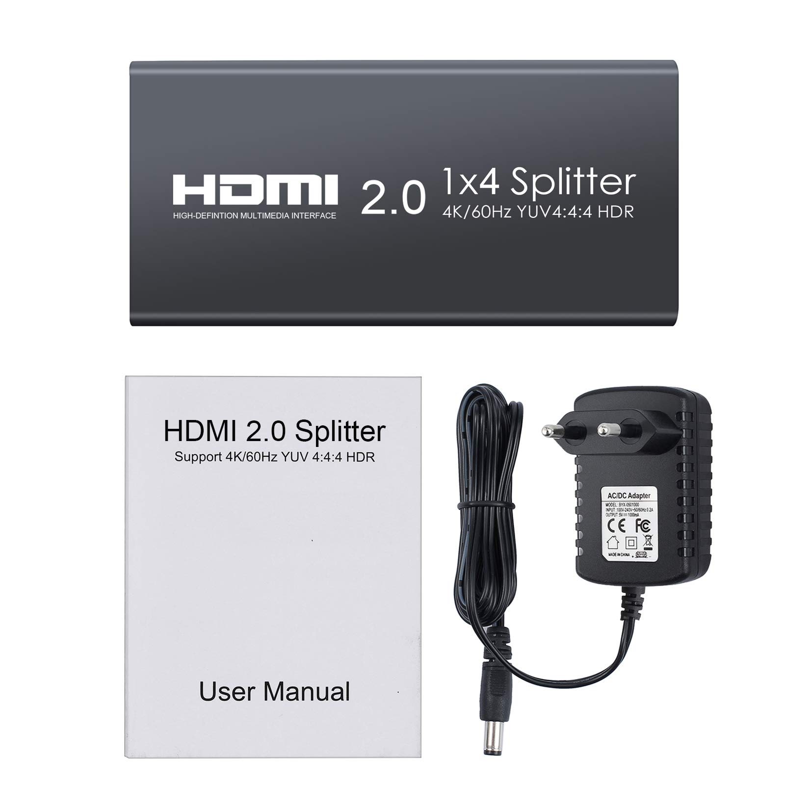 Répartiteur HDMI 2.0 4 Voies Prise en Charge du séparateur HDMI 4K @ 60Hz YUV 4: 4: 4 et HDR 1 entrée sur 4 Sorties Amplificateur de Distribution HDMI pour Lecteur Blu-Ray Skybox Xbox One Sky Box