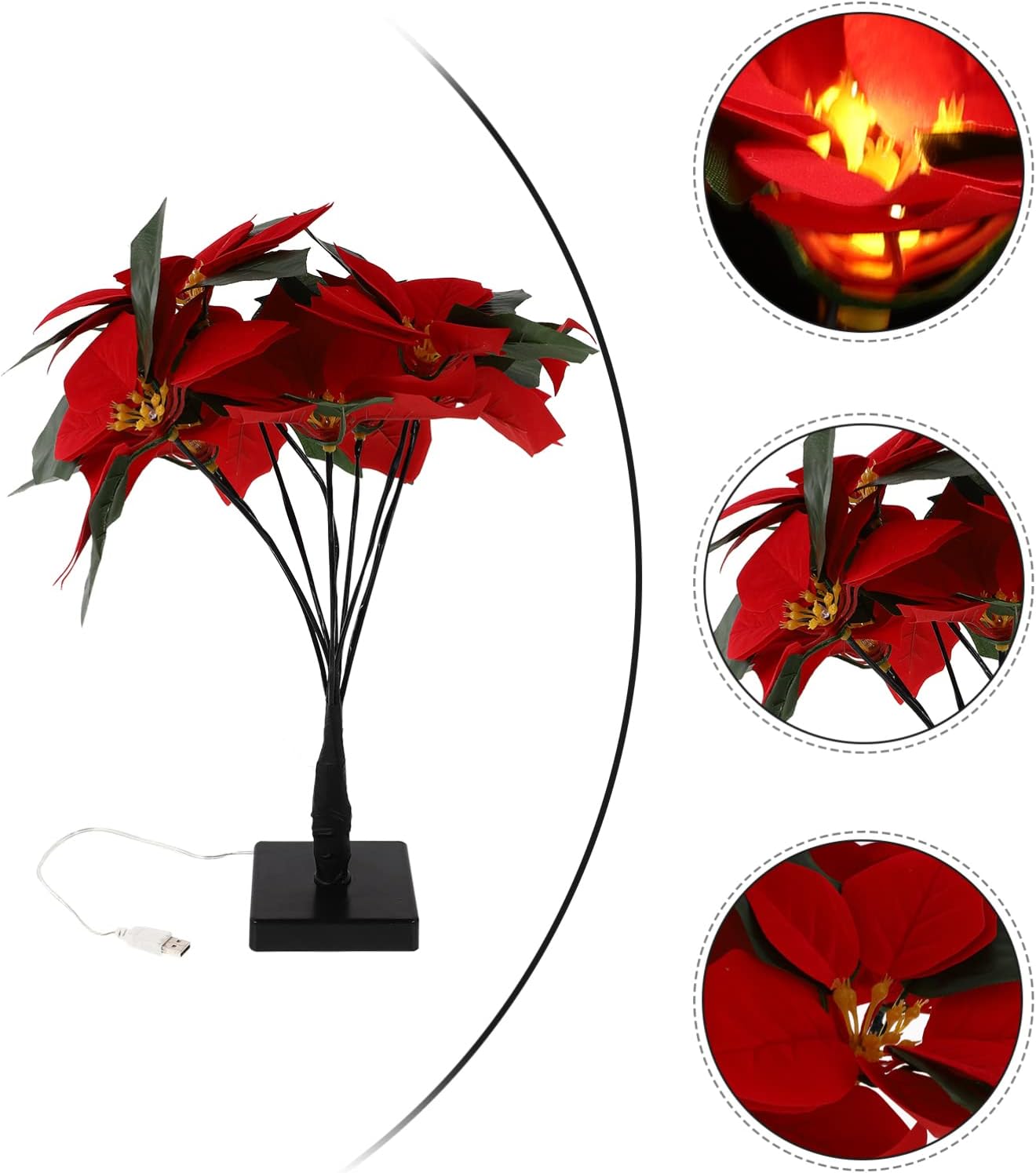 YYZKYTO 1pc Poinsettia Indoor Warm Flower Decorations Fake Black Artificial Valentines Decors Layout Xmas No Light Battery Scene Table Ornament Faux Without Valentine's Floral Red Commemoration Day