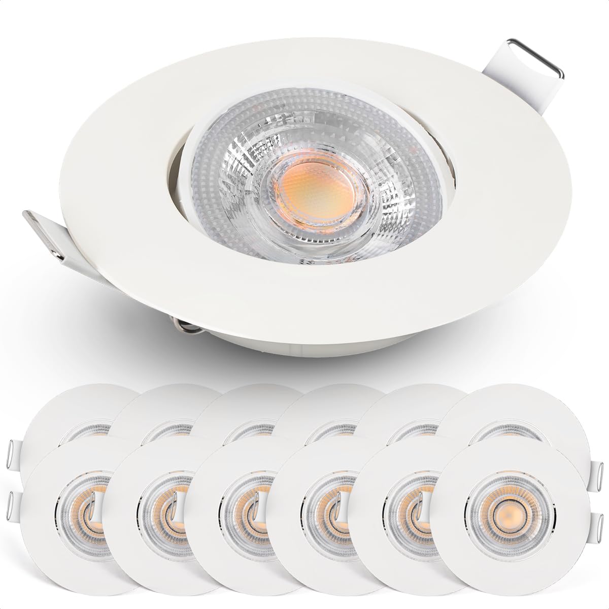 EMOS LED Spots 230V 4.9W 430lm 50° Schwenkbar Einbaustrahler warmweiß 3000k Deckenspots Flach 68mm Lochmaß Set 12 Stück