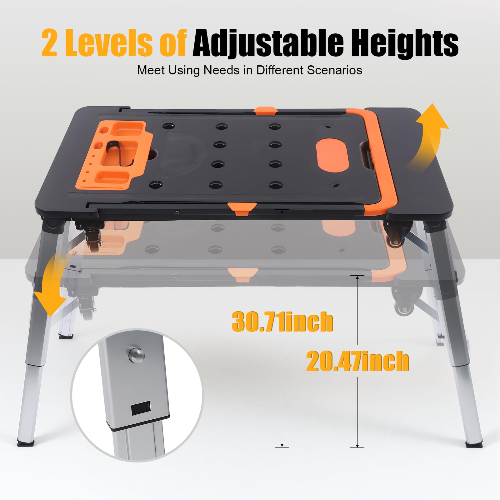 Banco da lavoro universale pieghevole 7 in 1 Tavolo multifunzione Skateboard Carrello a mano Cavalletto da segare Gambe da tavolo regolabili in altezza 1140 x 590 mm