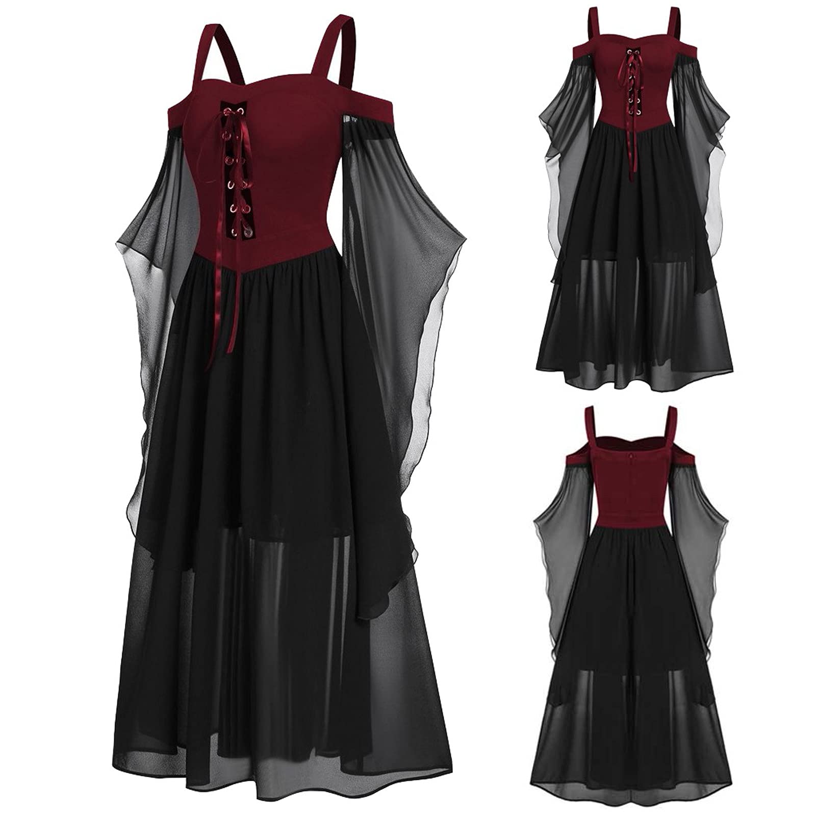 ZEFOTIM Gothic Dress Women Loose Trumpet Sleeve Retro Cosplay Dress Long Sleeve Elegante Party Club Dress Maxi Dress