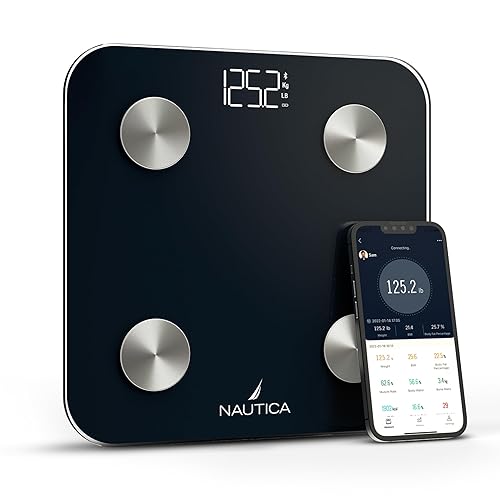 Miniatura 9 de Nautica Báscula digital de baño Body Tracker, báscula inteligente habilitada para Bluetooth con IMC, grasa corporal, seguimiento de masa muscular y