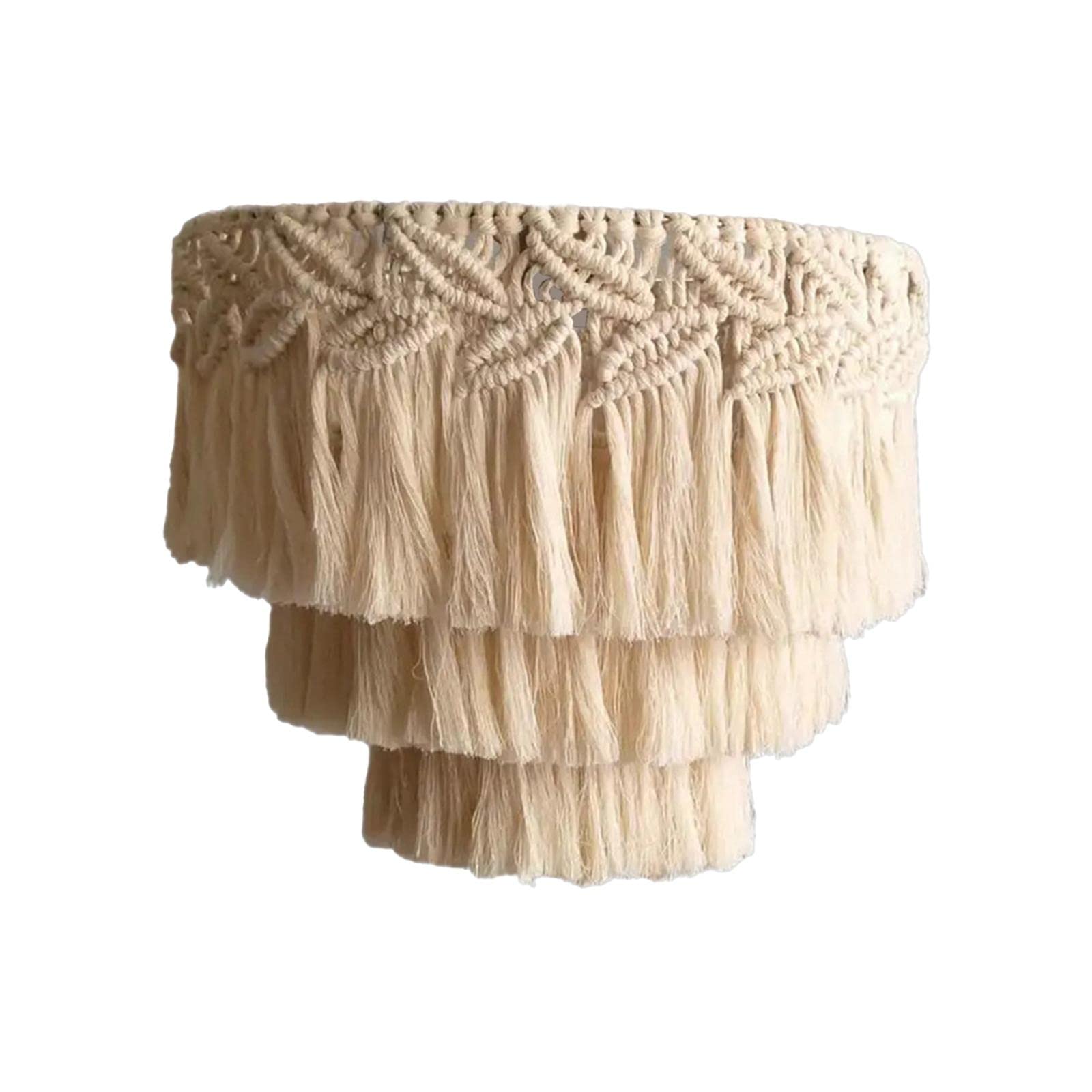 Macrame Lamp Shade Hanging Light Cover Handwoven Bohemian Tapestry Chic Tassel Pendant Light Shade Lampshade for Apartment Dorm Room Decor, 30cmx35cm