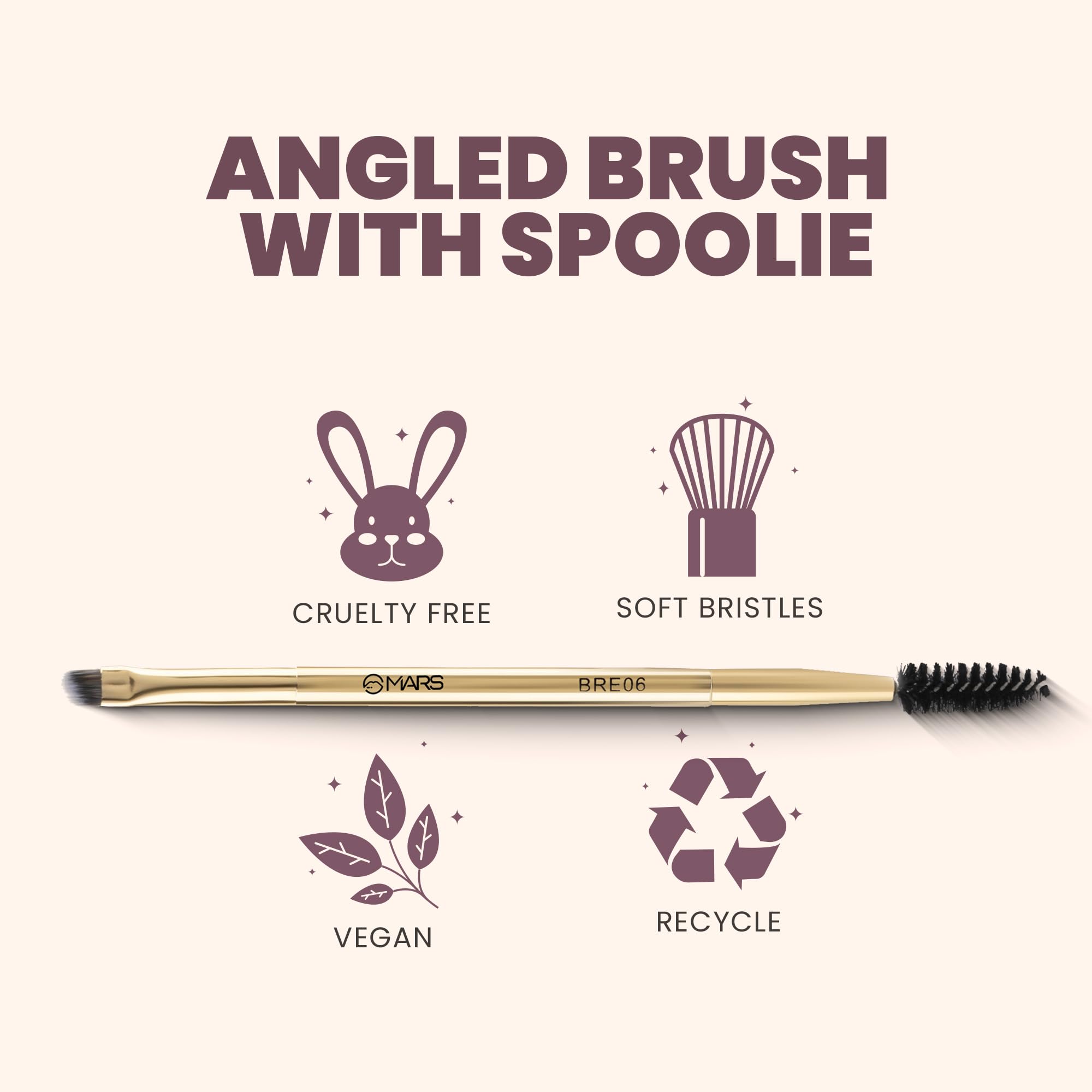 MARS Artist's Arsenal Professional Angled Brush With Spoolie | Feather Soft Touch | Multi-Purpose Brush For Eyes | Precise Synthetic Bristles | Luxe Packaging Makeup Brush (Golden) - Image 5 thumbnail