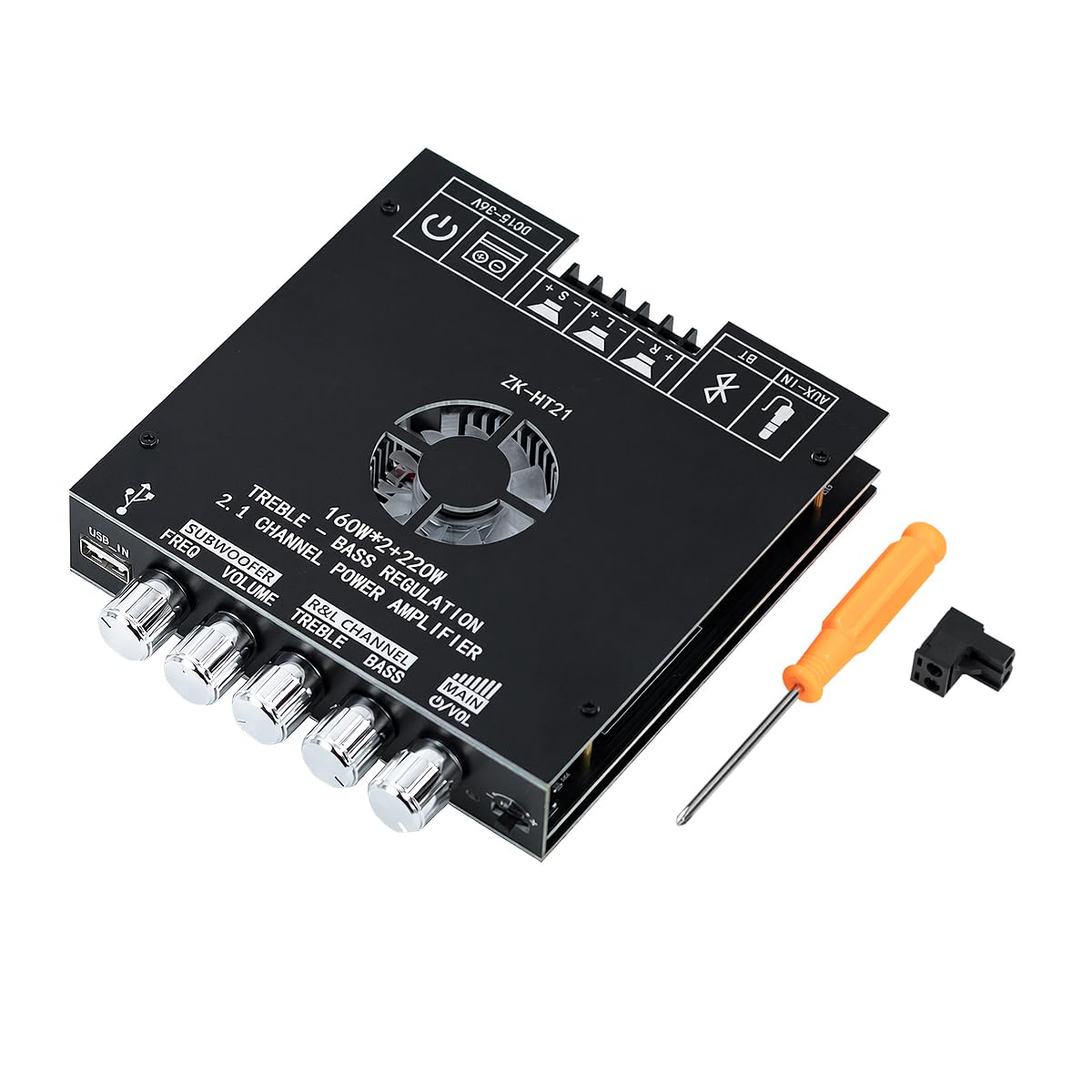 Hosyond ZK-HT21 TDA7498E Verstärkerplatine Bluetooth Amplifier Board 160W×2+220W Subwoofer 2.1 Kanal AMP Audio Receiver mit Treble & Bass Control für DIY Lautsprecher
