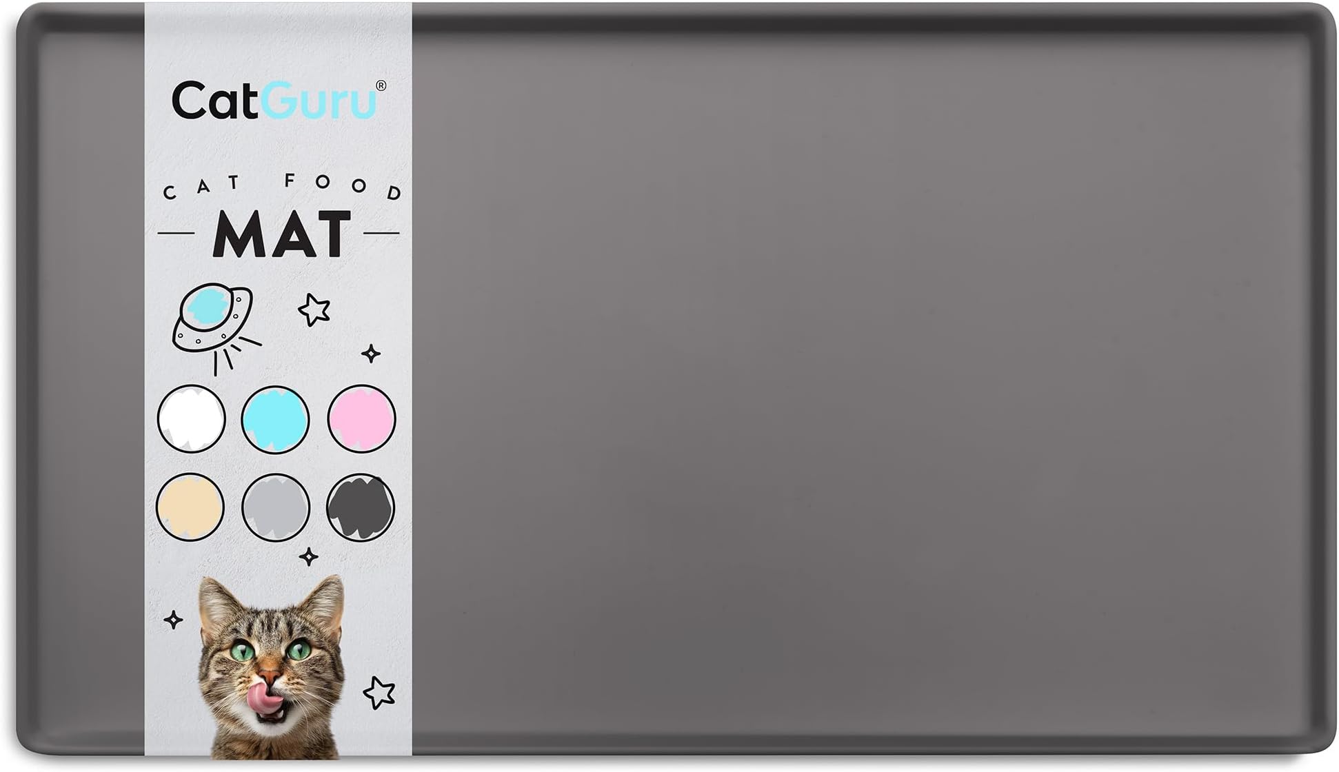 Cat Food Mat, Small & Large Feeding Mats, 100% Waterproof Silicone Pet Placemat, Non-Slip Cat Food and Water Bowl or Water Fountain (Small, Carbon)