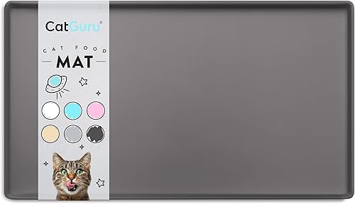 CatGuru Tapete de comida para gatos, tapete de comida para mascotas pequeñas y grandes, tapete impermeable para alimentos y agua, tapete de silicona