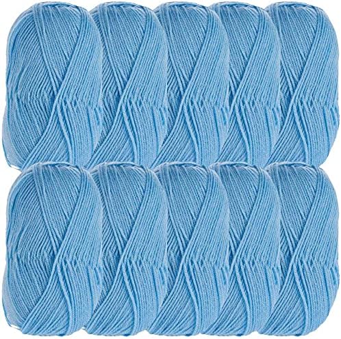 wilko Mid Blue Double Knit Yarn, 100% Acrylic Long-Staple Fibres, Strong, Versatile and Soft, Machine Washable, 100g, Pack of 10 Yarn Balls
