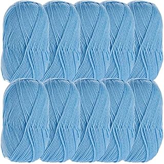 wilko Mid Blue Double Knit Yarn, 100% Acrylic Long-Staple Fibres, Strong, Versatile and Soft, Machine Washable, 100g, Pack of 10 Yarn Balls