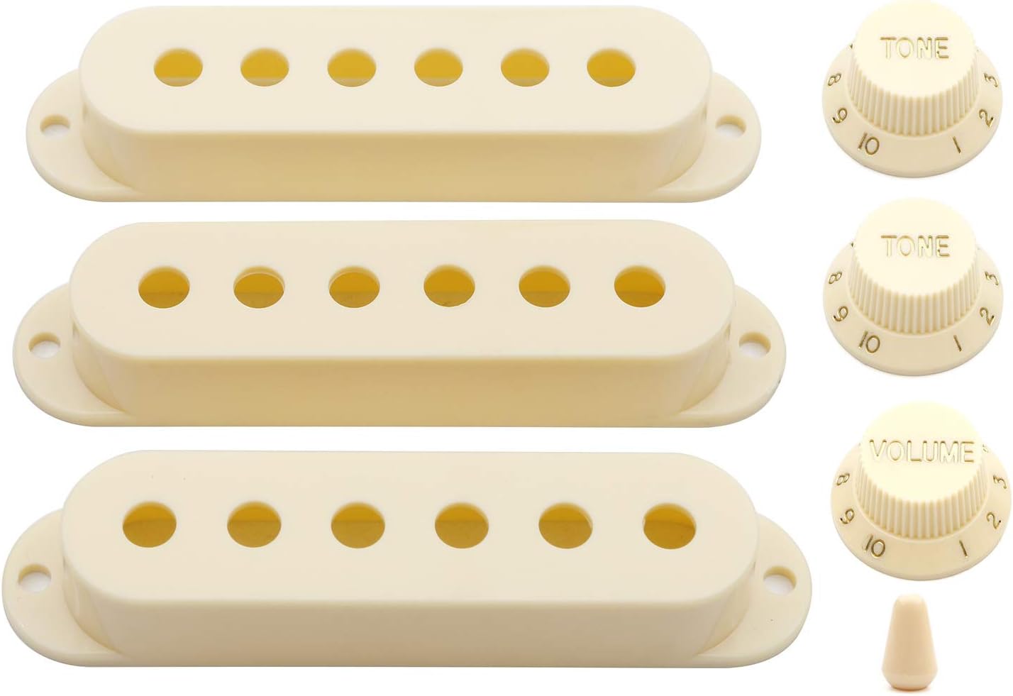 Guitar Pickup Switch Tip Cover 6 Hole Single Coil Switch Set 2 Tone 1 Volume Knobs for Fender Strat Guitar Cream