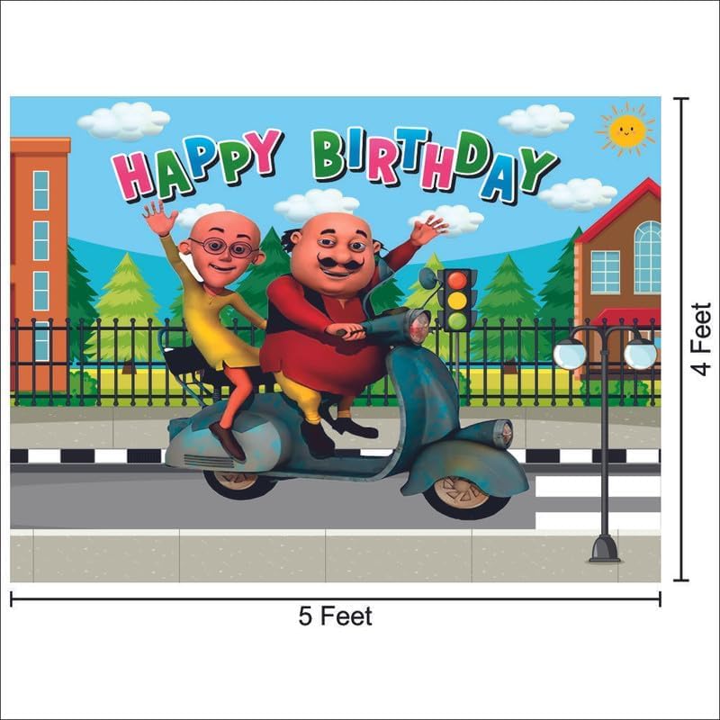 Image of Motu Patlu Birthday Backdrop 5x4 Ft | Backdrops for Decoration | Birthday Decoration Backdrop | Banner for Kids Theme Party