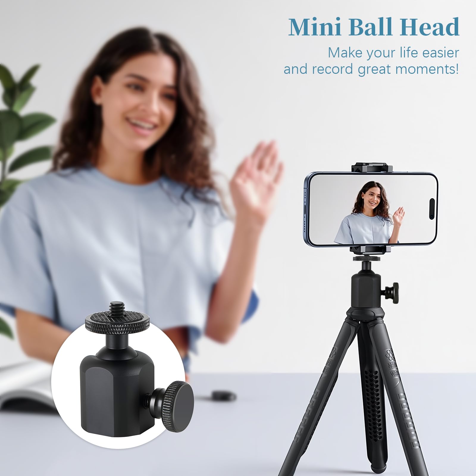 Testa a sfera Mini Ball Head con adattatore per flash da 1/4, girevole a 360°, con adattatore hot shoe per fotocamera e monitor LCD, microfono, luce LED, ecc. (nero x2)