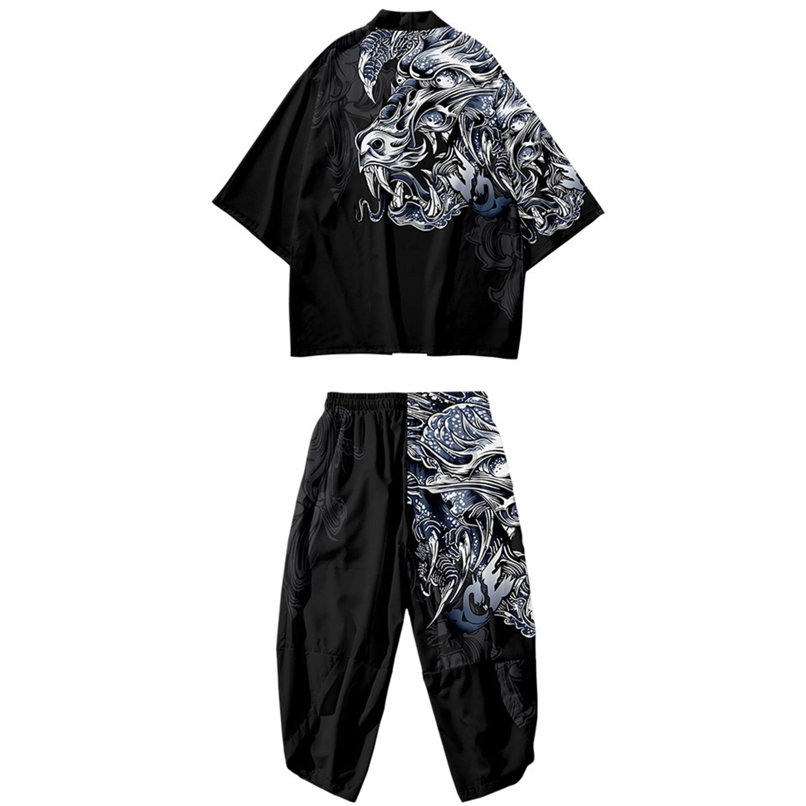 Mens Kimono Set 3/4 Sleeve Haori And Shorts Casual 2 Piece Japanese Outfits