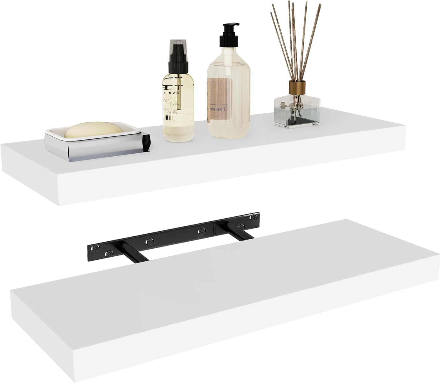 Vervida® White Floating Shelves Bathroom 2 Set of 24 W x 7.9" D Wall Shelves for Kitchen, Bedroom, Storage Shelves for Home Decor, Shelves for Room Invisible Brackets 24x7.9 White