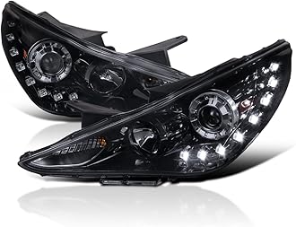 SPEC-D TUNING SMD LED Glossy Black Smoked Projector Headlights Compatible with 2011-2014 Hyundai Sonata, Left + Right Pair Headlamps Assembly