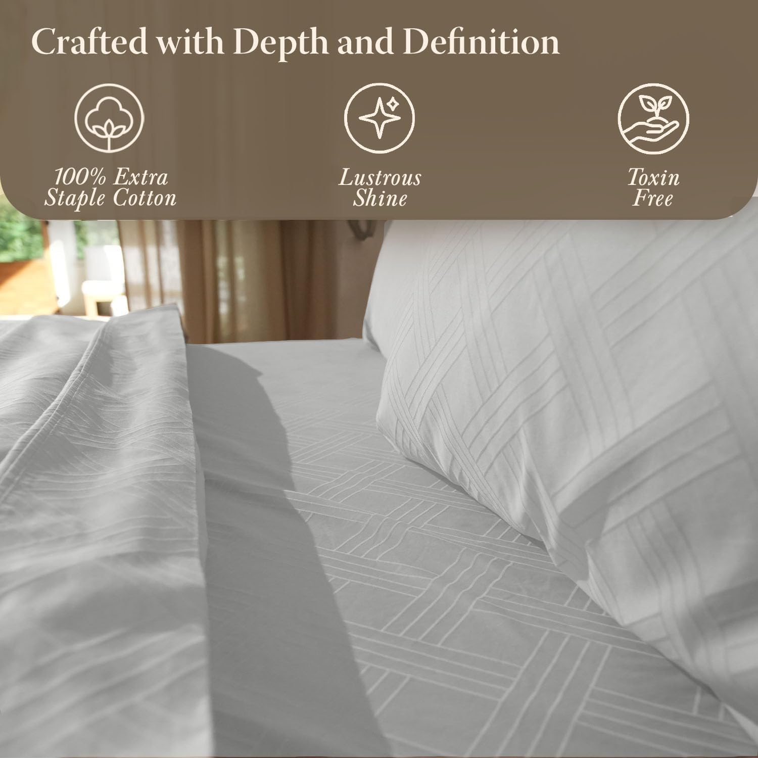 Threadmill Queen Sheet Set for Queen Mattresses | 800 Thread Count Jacquard Celine Light Grey | Better Than Egyptian Cotton | 4 Pc Bed Sheets | Elasticized Deep Pocket | 100% Cotton Queen Sheets