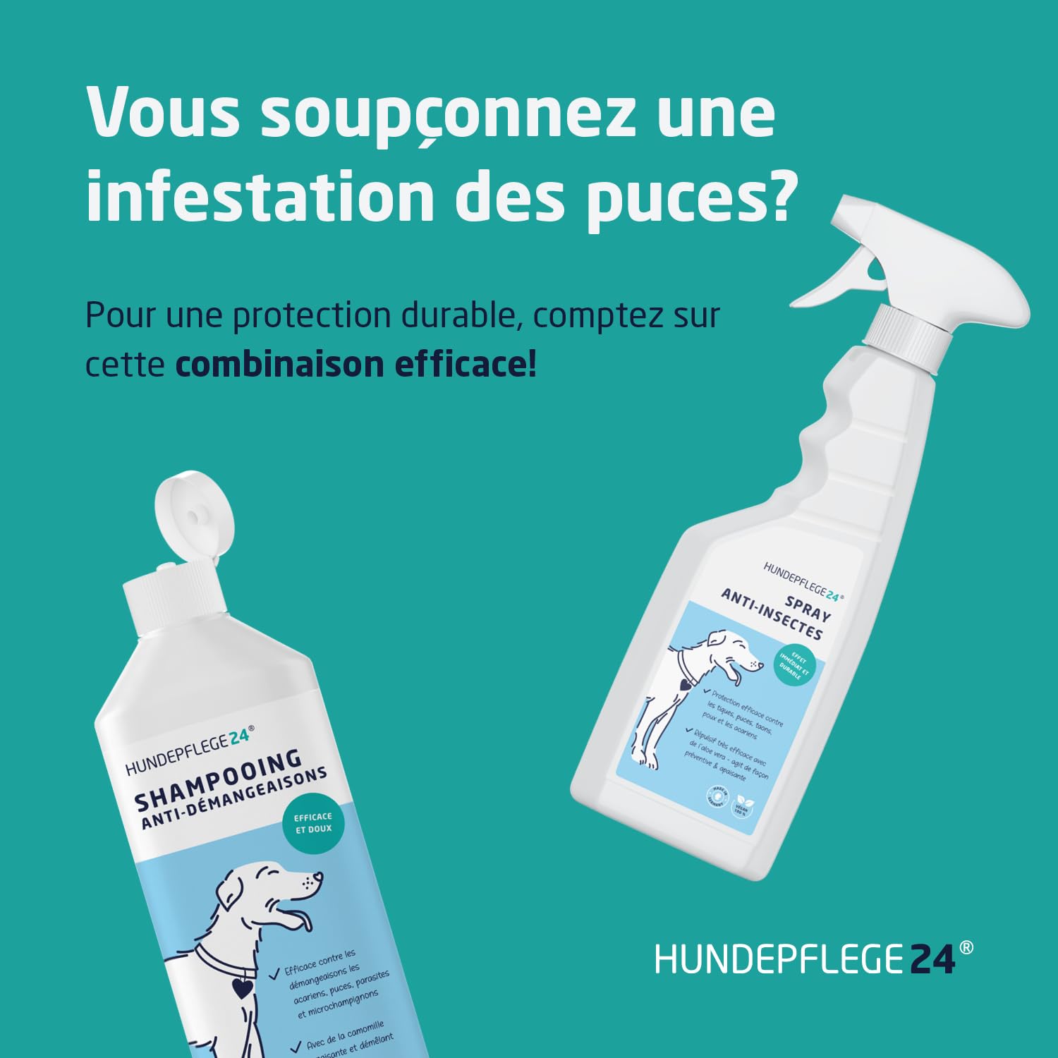 Shampooing Chien Antidémangeaison 500ml - Aide Contre Les démangeaisons, acariens, puces & infections fongiques - Shampooing Naturel pour Chien + Nettoyage et Soin antibactérien