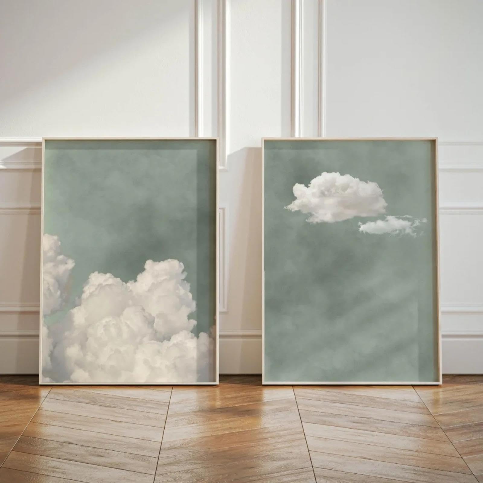 2pcs/set Sage Green Cloud Sky Abstract Canvas Print Poster Modern Minimalist Moody Art Prints Home Decor Wall Art Poster 21x30cmx2 Frameless