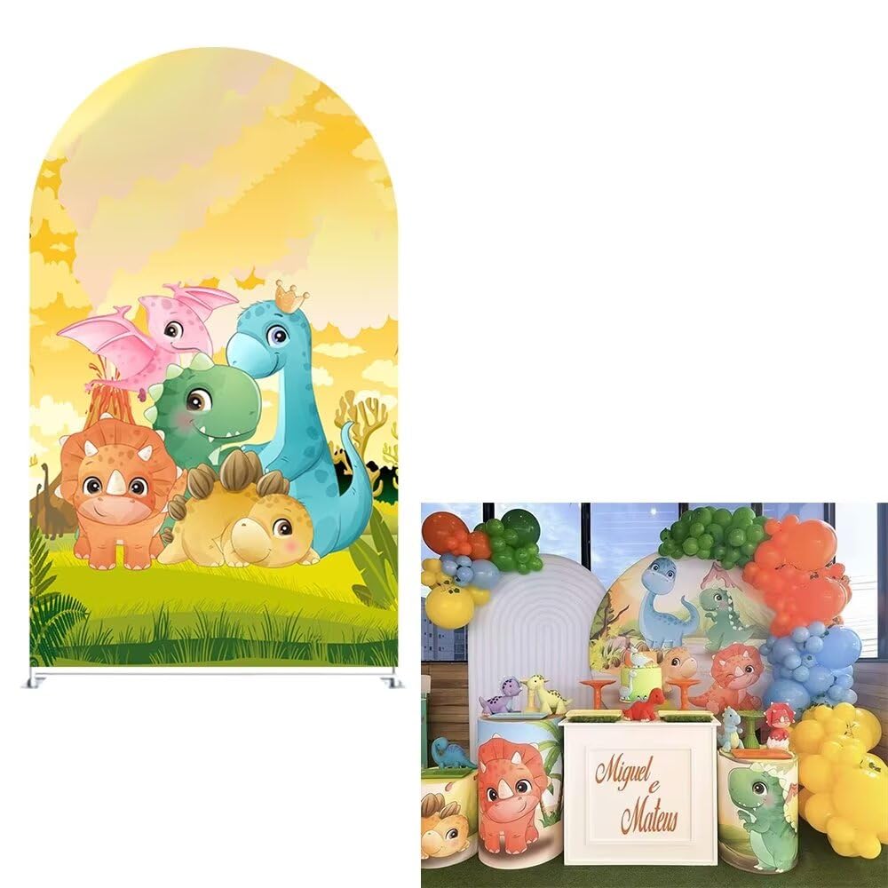Ellteecz Dinosaur Cartoon Park Arch Backdrop Fabric Cover Boys Wild Jungle Birthday Party Decorations Arches Stand Covers for Festa Dino Baby Shower