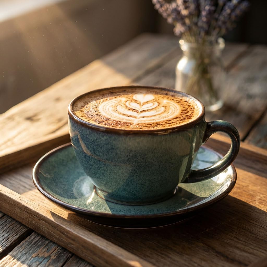 Cappuccino Coffee Mug 4-Piece Set [6.7 oz], Ceramic cup and Tea Cup Set, Latte Cup, Latte Art Cup, with Saucer, Suitable for Cafes, Family Gatherings, Parties, Haze Green