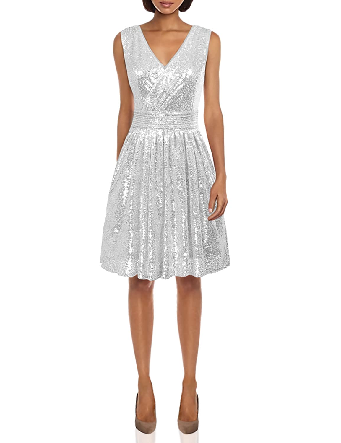Kate KasinWomen's Sleeveless V-Neck Sequined Bridesmaids Wedding Evening Party Dress