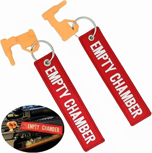 Paquete de 2 banderas tácticas de seguridad para cámara táctica para 0.354 in .45 ACP .22lr, 223, 5.56 .308, llavero bordado rojo etiquetas de