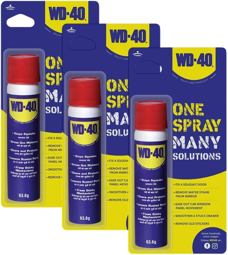 Pidilite WD-40 Multipurpose Spray for Home Improvement, Frees jammed locks & Rust Parts,Adhesive remover,Grill & stove Cleaning,Protectant Agent -Multi use for Home,Work & DIY Purpose, 63.8g,Pack of 3