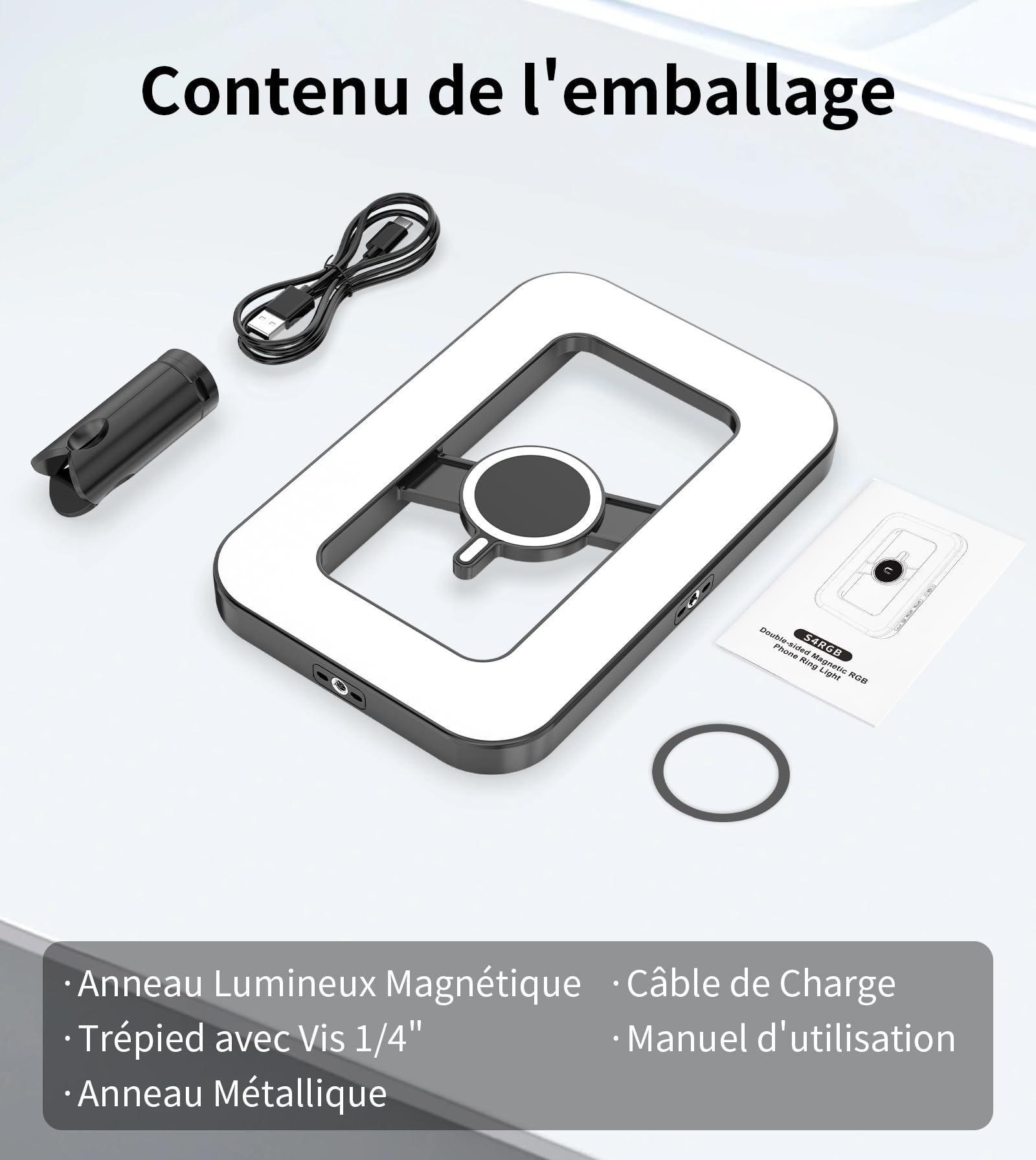 TONEOF Lampe Selfie Portable Rechargeable, Magnétique RGB avec Mini Trépied