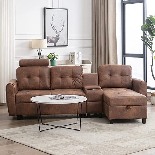 Miniatura 30 de kevinplus Sofá modular de 89 pulgadas con diván para sala de estar, moderno sofá tapizado de 3 asientos copetudo, acogedor sofá de almacenamiento