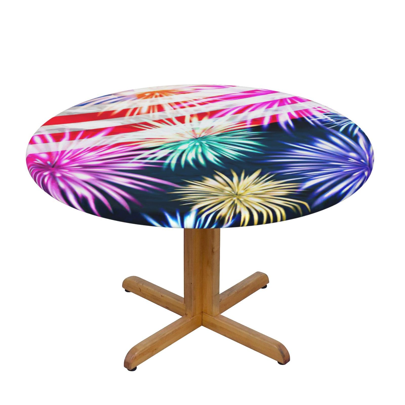 Patriotic 4th Of July American Flag Print Round Tablecloth Waterproof Table Cover Wipe Clean Washable Table Protector For Dining Room