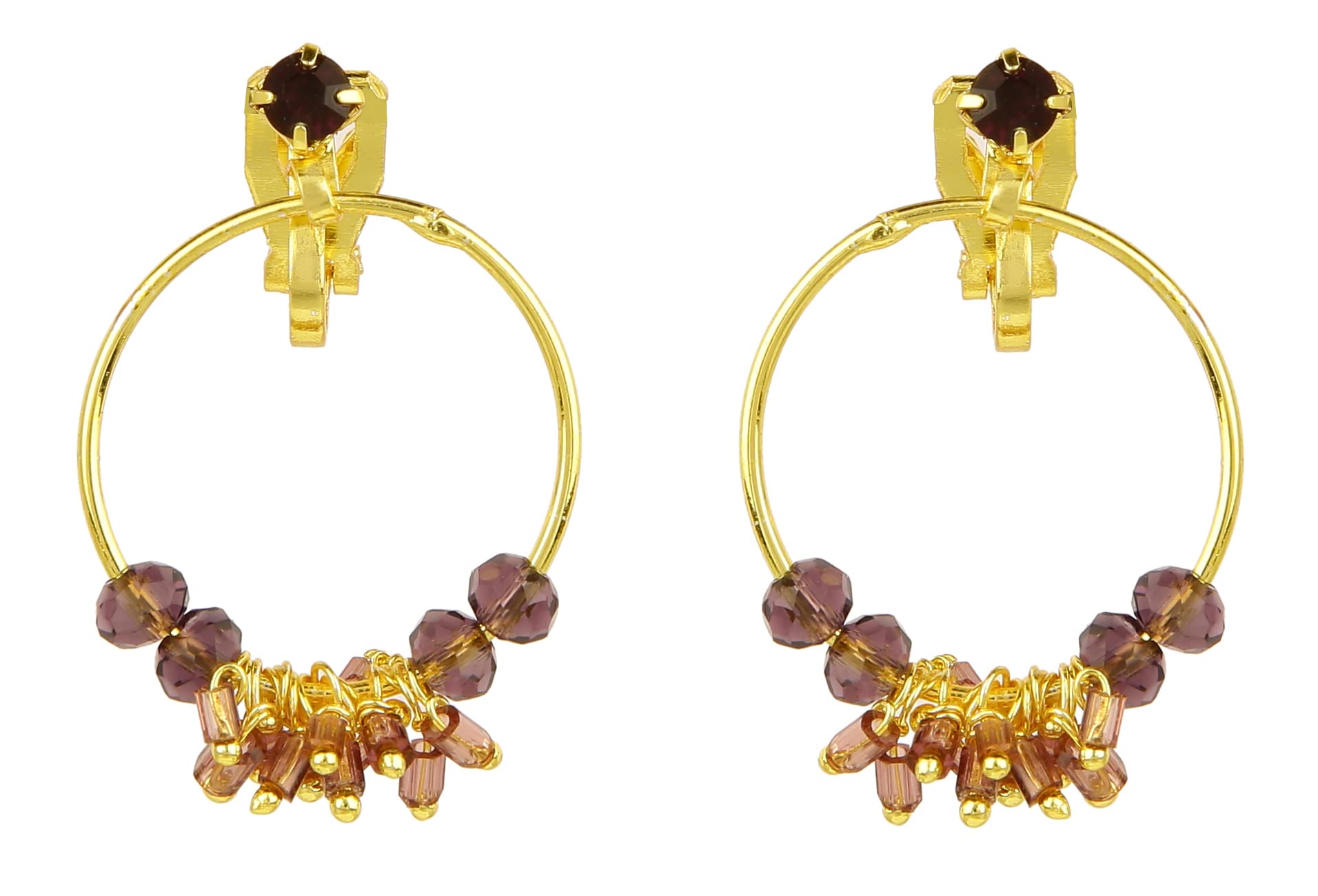 Golden Colour Traditional Handcrafted Non Piercing Jhumki Bali Hoop Earrings for Non Pierced Ears (Brown) (B09L7TFW1Y) Amazon Price History, Amazon Price Tracker